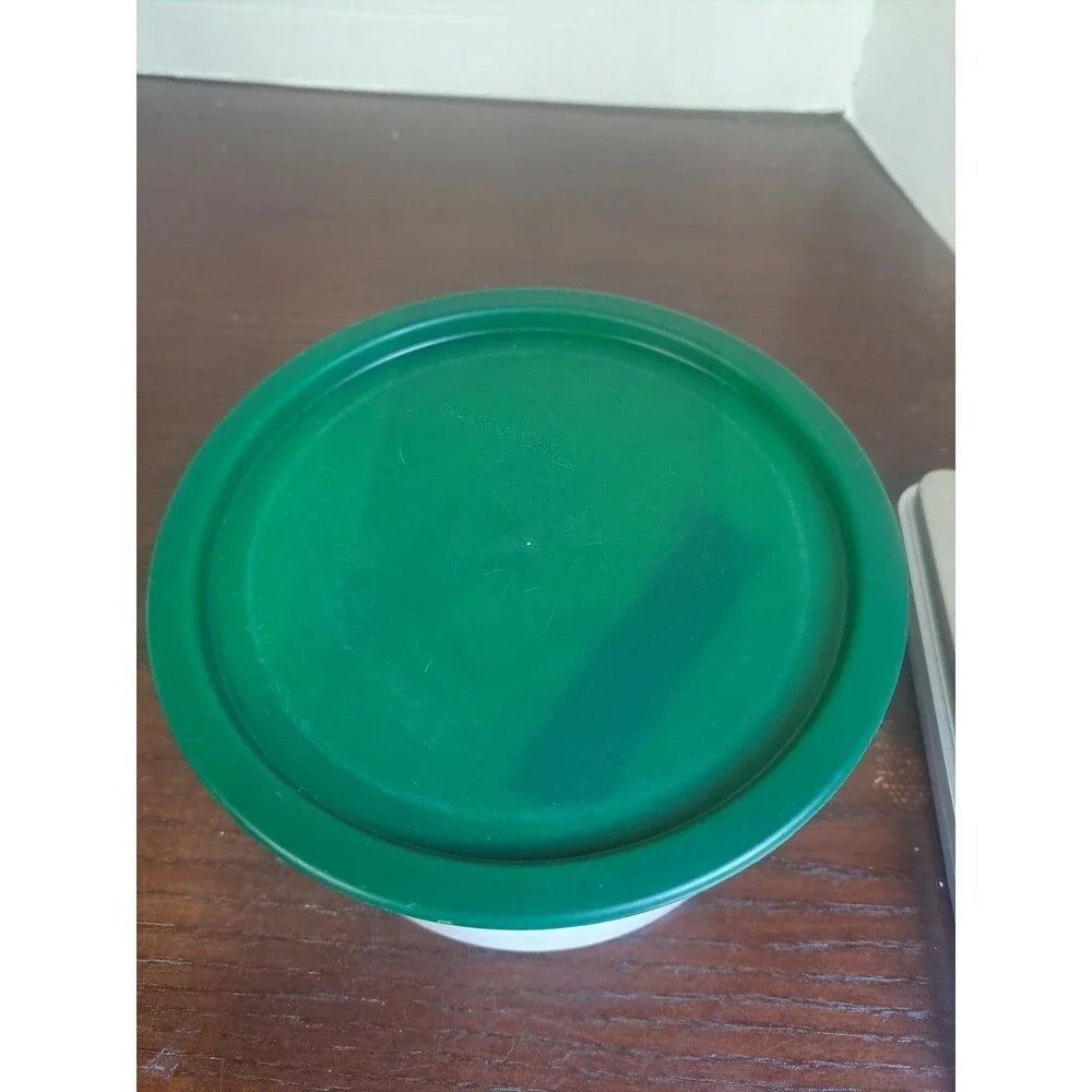 Vtg Tupperware One Touch Canister White With Hunter Green Lid 2709A-3.